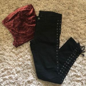 LF lace up side black skinnies